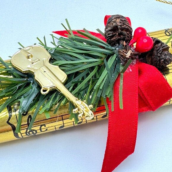 Vintage Midwest Christmas Music Sheet Violin Ornament Acorn Berries Ferns Ribbon - Picture 9 of 9
